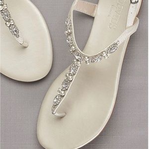 Pearl and crystal t-strap sandals